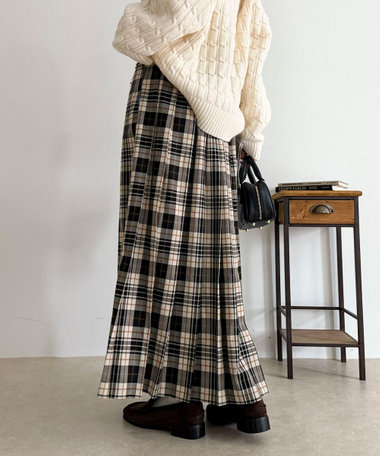 【GEVACO/ゲバコ】チェックサイドベルトスカート