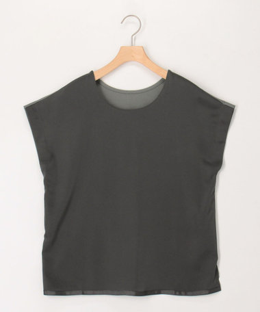 サテン×スムース二重プルオーバーカットソー