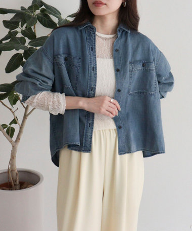 シアーデニムクロップドシャツ