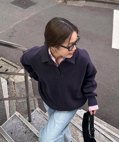 FR刺繍衿付き起毛スウェットプルオーバー