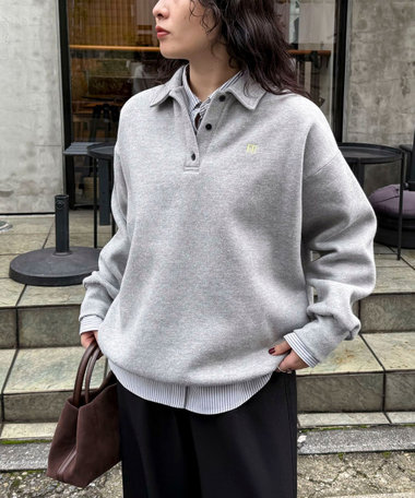 FR刺繍衿付き起毛スウェットプルオーバー