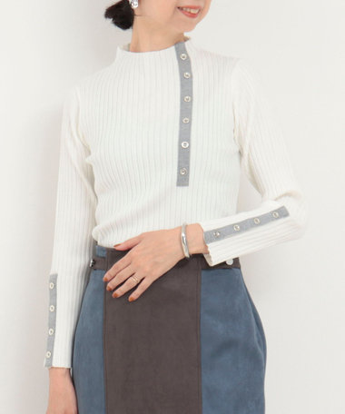 フロントボタン配色ラメプルオーバーニット