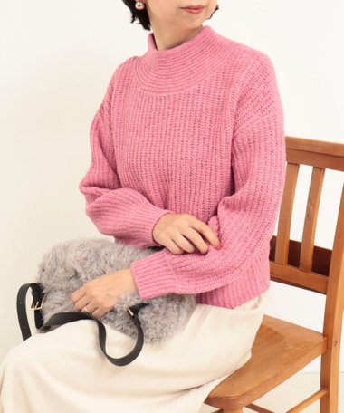 ラメホイルフレンチモックネックプルオーバーニット