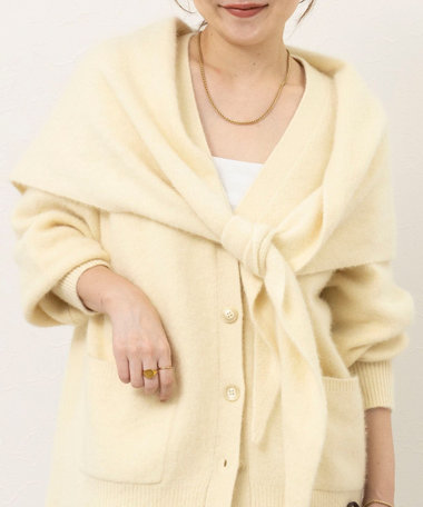 ウール混ヘアリー三角ストール