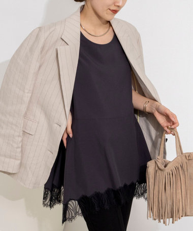 【WEB限定】ウォッシャブルヘムレースサテンタンク