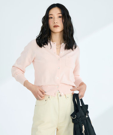 FR刺繍コットン混BASICカーディガン