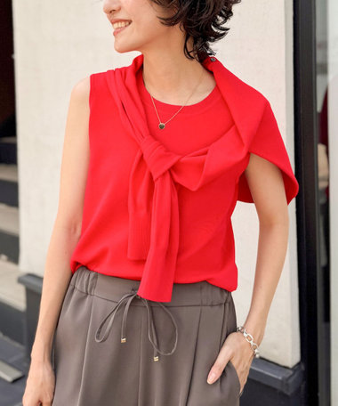 《アンサンブル対応/手洗い可能》マルチファンクション総針ノースリーブプルオーバーニット