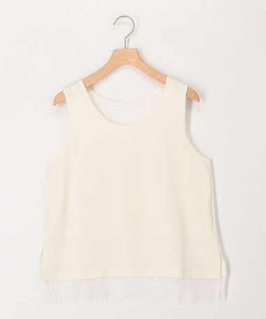 サテン×スムース裾レースタンクトップ