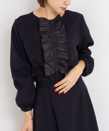 《セットアップ対応》ウォッシャブルウール調2WAYフリルブラウス