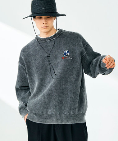 【BOYエンブレム刺繍】Wフェイス フェードプルオーバーニット