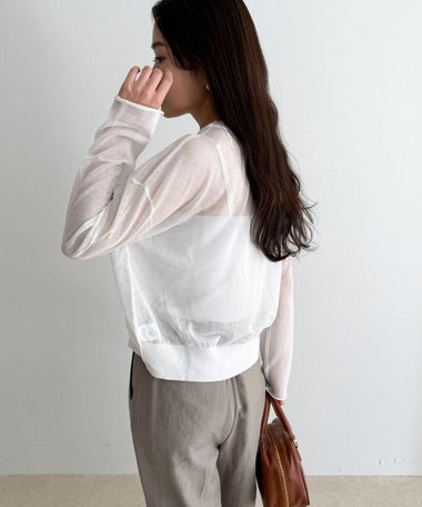 刺繍入りシアーニットカーディガン