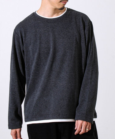 【もちもち素材】ストレッチサカリバ起毛フェイクレイヤードプルオーバー