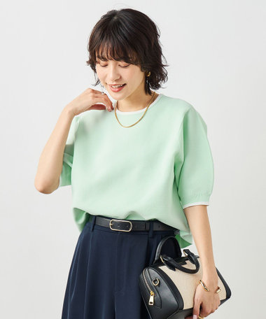 《手洗い可能》ホールガーメントパフスリーブニットＴ