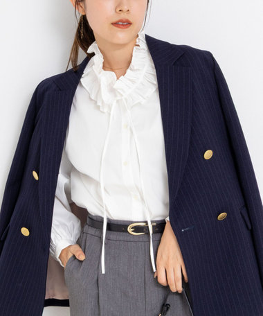 ウォッシャブル襟フリルブラウス