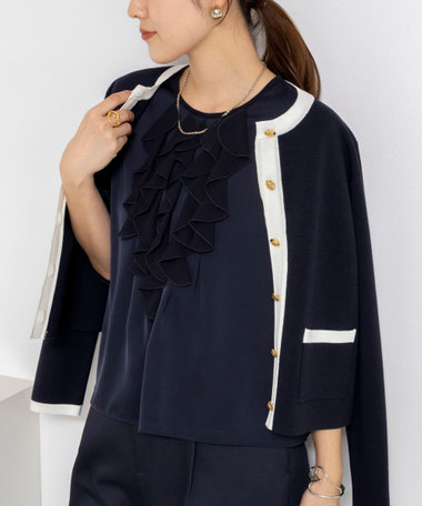 ウォッシャブルオトナサテンラッフルブラウス