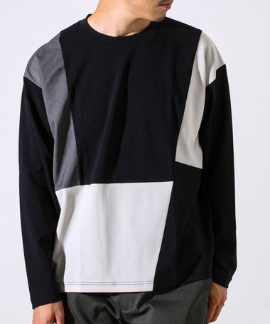 【異素材MIXで着映え】カットジョーゼット パネル切替ロンT