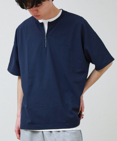 カットサッカー ハーフジップTシャツ