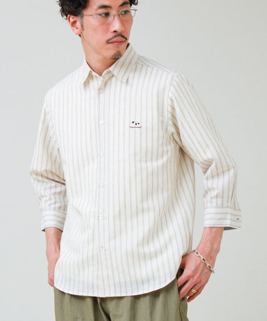 【フレブル刺繍】七分袖シャツ ストライプ/無地