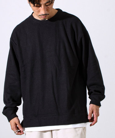 【1枚でレイヤード見え】畦ニットソー裏起毛フェイクレイヤードロングスリーブ