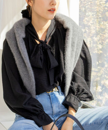 ウォッシャブルシアーボウタイ2WAYブラウス