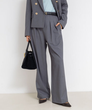 《セットアップ対応》ウォッシャブルウール混ツイルハイウエストワイドパンツ