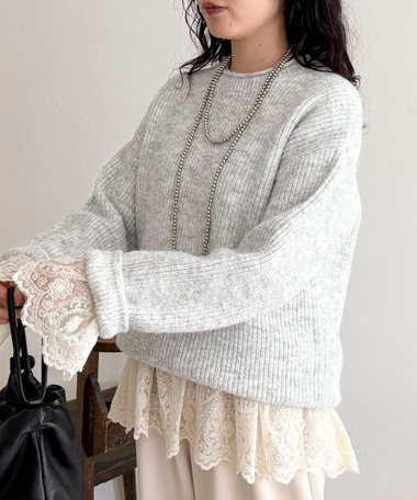 ミドル丈片畦ニットプルオーバー