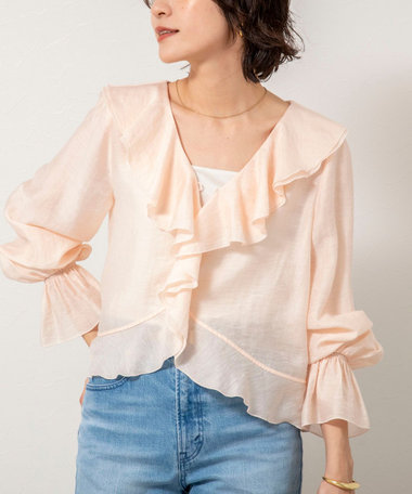 ウォッシャブルシアーラッフル羽織りブラウス
