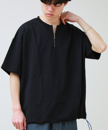 カットサッカー ハーフジップTシャツ