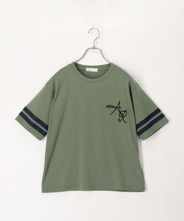 刺繍ロゴ＆袖ラインTee