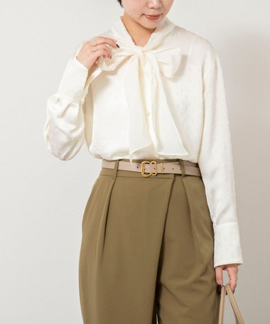 ウォッシャブルサテンドビーボウタイブラウス