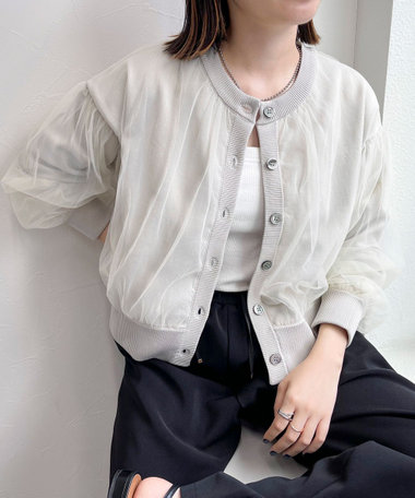 【未着用】ノーリーズ カーディガン NOLLEY'S カーディガン ビジュー付きクルーネックカーディガン