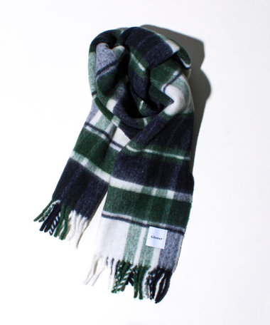 ウール混ブークレ 大判チェックマフラー