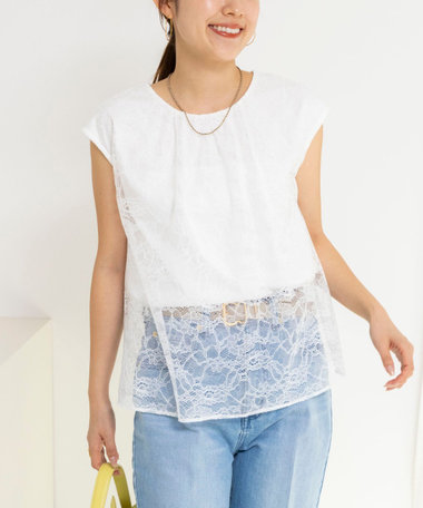 ウォッシャブルレースレイヤードブラウス