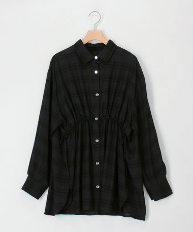 ウエスト絞りチェックシャツ
