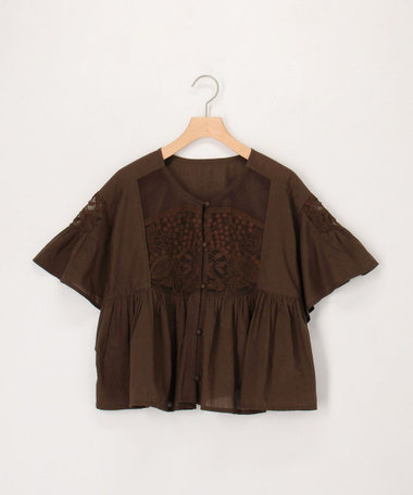 キャンブリック刺繍ショートブラウス