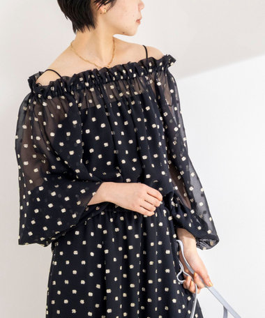 《セットアップ対応》ラメカットジャガードオフショルブラウス