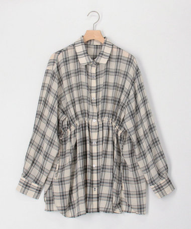 ウエスト絞りチェックシャツ