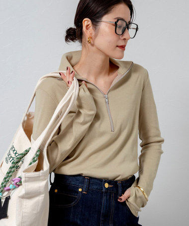 【MAQWEL/マクウェル】COTTON RIBハーフジッププルオーバー