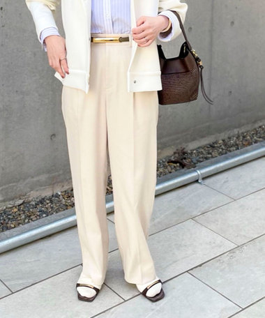 《セットアップ対応》ウォッシャブルジョーゼットタックパンツ