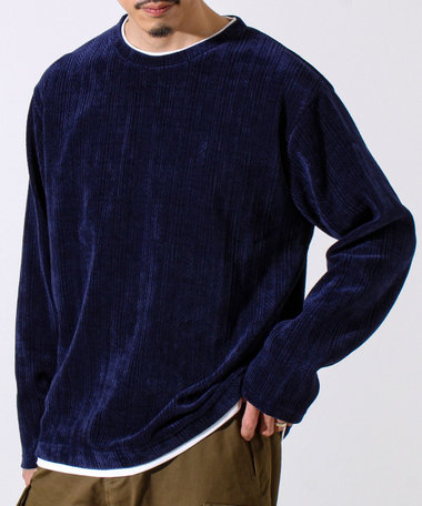 【上品な光沢感】シェニールフェイクレイヤードカットソー