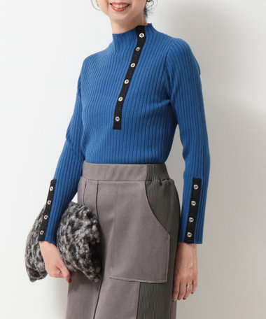 フロントボタン配色ラメプルオーバーニット