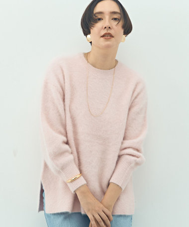 カシミヤ混ヘアリークルーネックプルオーバー