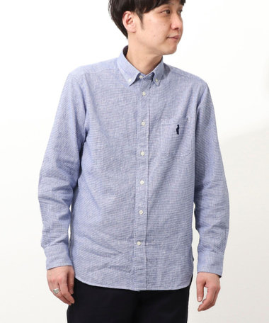 クマ刺繍 BD リネンコットンシャツ