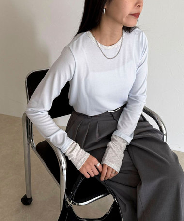 【6色展開/インナーにも使える！】シアーリブレイヤードロンTシャツ