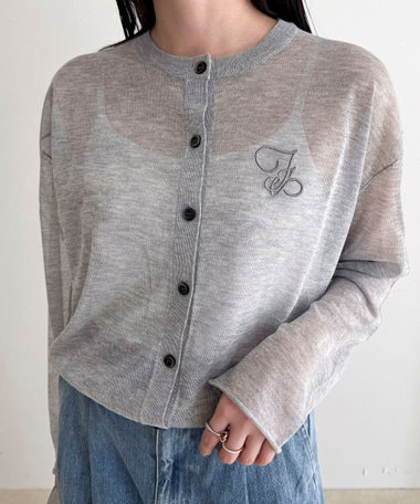 刺繍入りシアーニットカーディガン