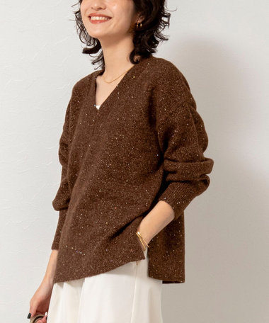 《手洗い可能》モヘヤスパンコールVネックプルオーバー