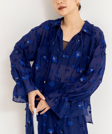 《セットアップ対応》【KIRYU】MIXウォッシャブルフラワー柄ジャガードブラウス