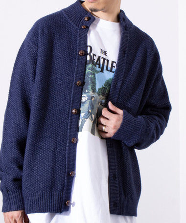 【GLOSTER/グロスター】くるみボタン スタンドカラーカーディガン（無地/クレイジーパターン）