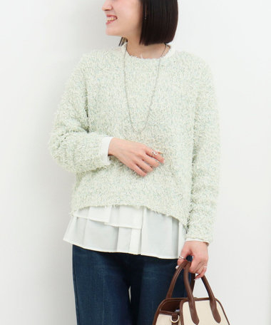 リボンチュール×カスリスラブ ラウンドプルオーバーニット