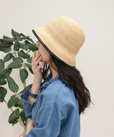 ラフィアパイピングバケットハット